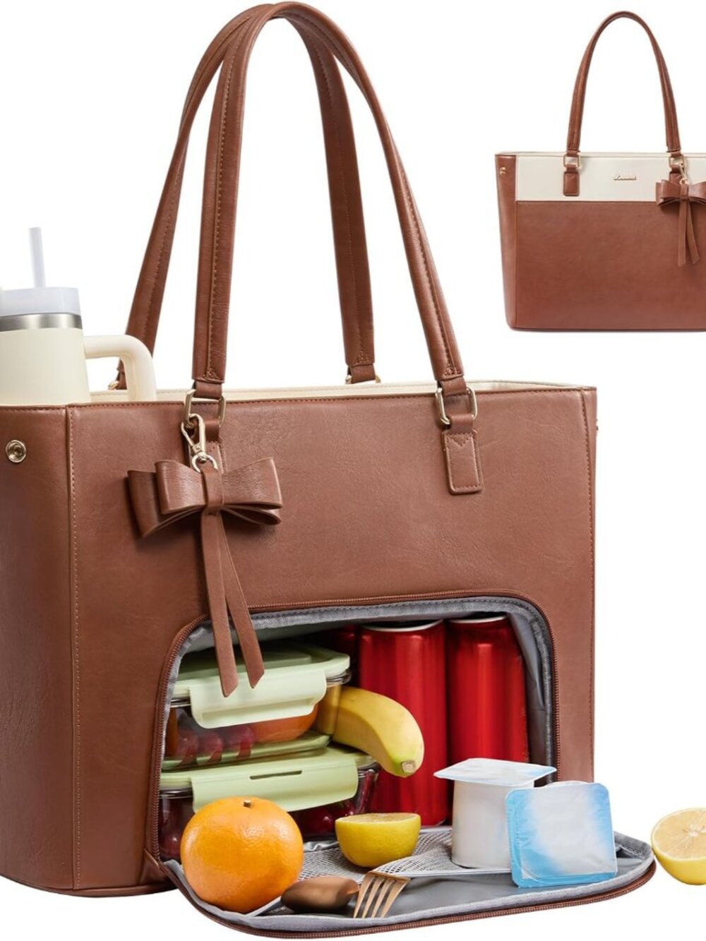 Work Tote Bag with Lunch Compartment, 3 in 1 Laptop Tote Bag for Women with Gian